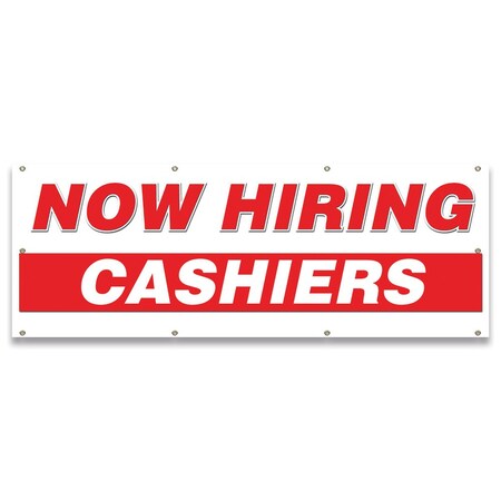 Signmission Now Hiring Cashiers Banner Apply Inside Accepting Application Single Sided B-96-30214